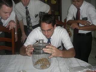 Cookie Jar Game - Only two missionaries were able to do it--Elder Goobie and Elder Phipps! Cookie Jar Game - Only two missionaries were able to do it--Elder Goobie and Elder Phipps!